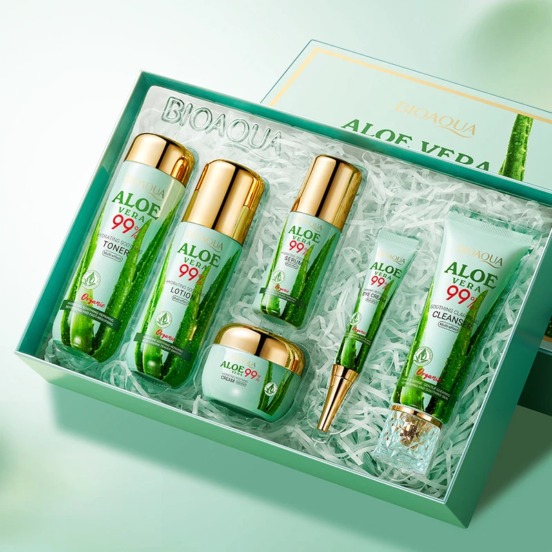 OEM BIOAQUA Beauty Product Aloe Vera Soothing Clarifying Moisturizing  Repairing Set Box Skincare Suit 6 Care Piece Gift Box