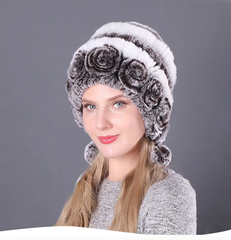 Wholesale Beautiful Russian Women Hat With Rose Ladies Warm Rex Rabbit ...