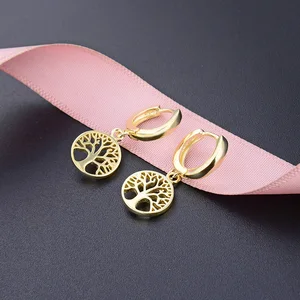 Bulk Sale Rose Gold Plating 925 Sterling Silver Women Life of Tree  Gold Earrings Plated
