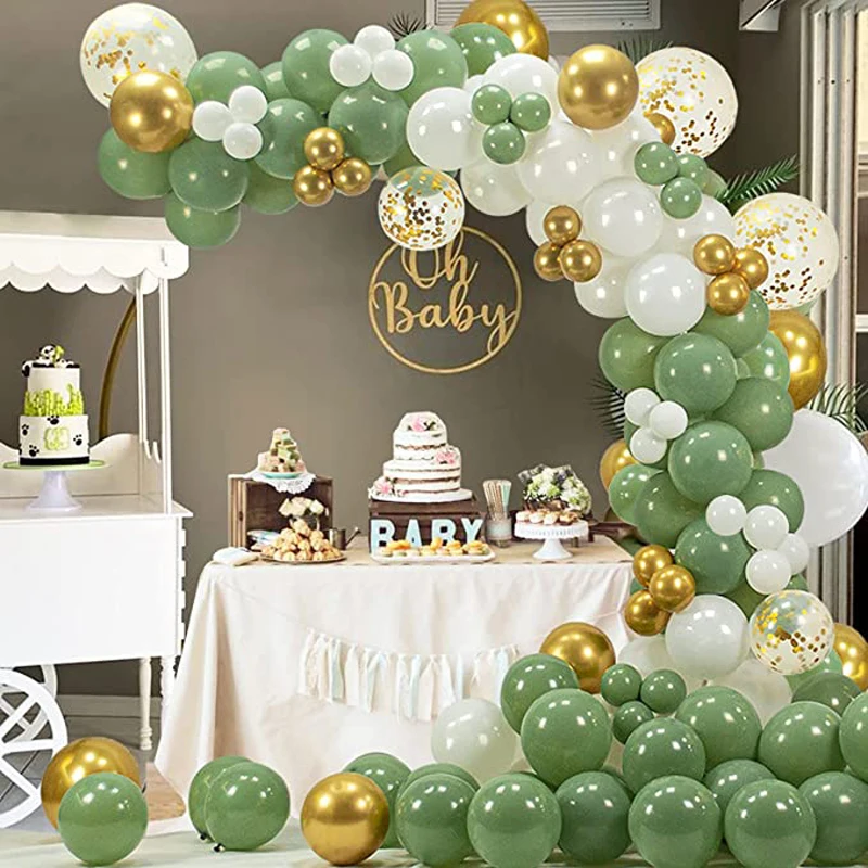 sage verde palloncino ghirlanda arco kit verde oliva oro metallizzato  coriandoli palloncini bianchi per il matrimonio baby shower compleanno