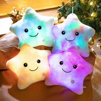 Factory Wholesale HQ Colorful Luminous Throw Pillow Soft Stuffed Glowing Pillow Cute Five-Pointed Star Plush Toys Dolls Kids Toy