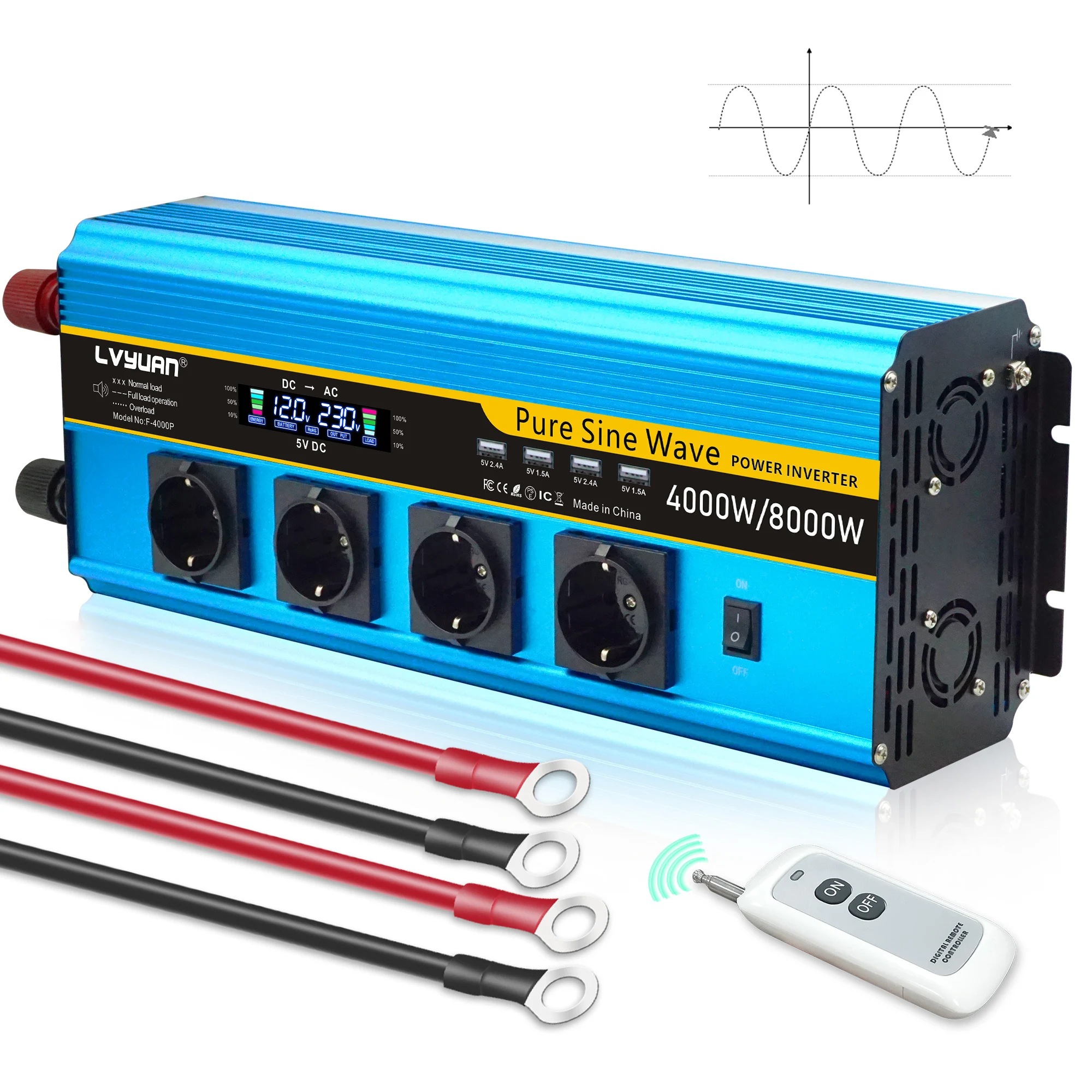 Wholesale LVYUAN Pure Sine Wave Inverter 4000W/8000W LCD DC 12V to