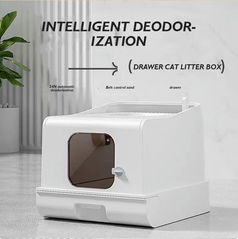 NEW Litter Box Super Large Fully Enclosed Top in Cat Toilet Deodorizing Cat Front in Top Out Spatter Drawer Extra Large details