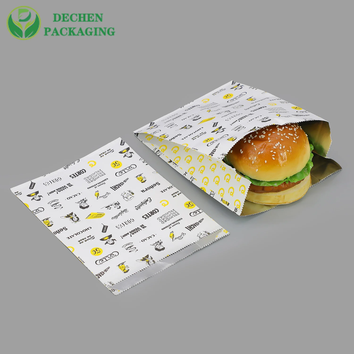 Bbq Kebab Hot Dog Papel de aluminio Forrado Bolsa de papel Bolsas de entrega de comida rápida