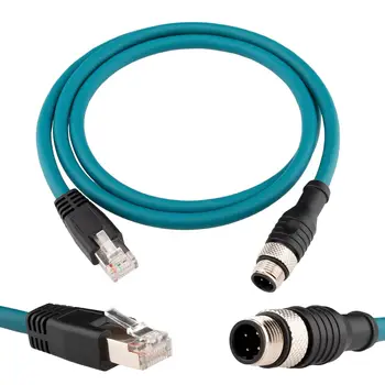 CAT5E,CAT6A 24AWG M12 to RJ45 Industrial Ethernet Cable, M12 4Pin D Code Male Female to RJ45 Shielded Cable