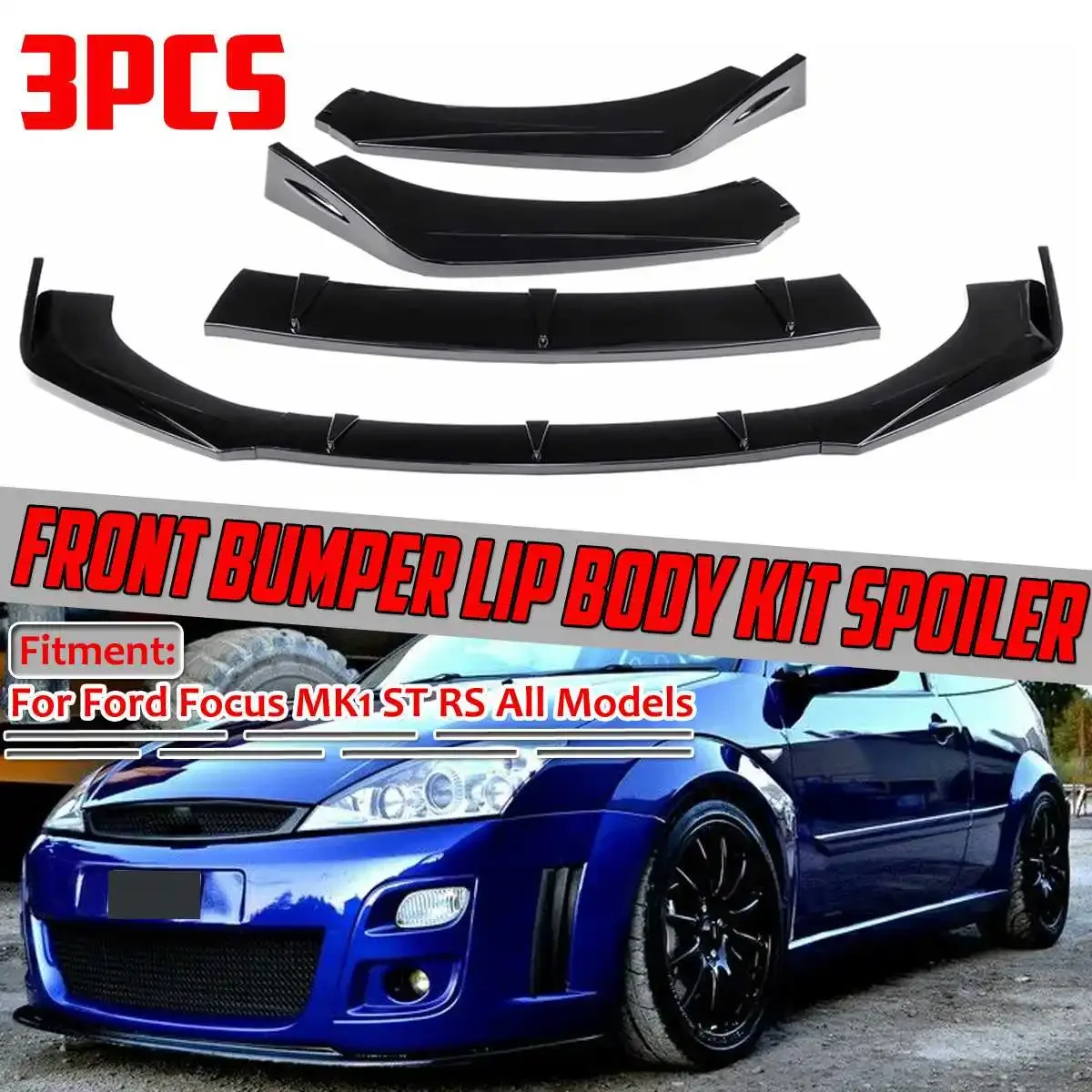 Spoiler voorbumper Voor Ford Voor Focus MK1 ST VOORSPOILER BUMPER LIP Euro Spoiler Lip 3 stks Body Kit Voorbumperspoiler(Red