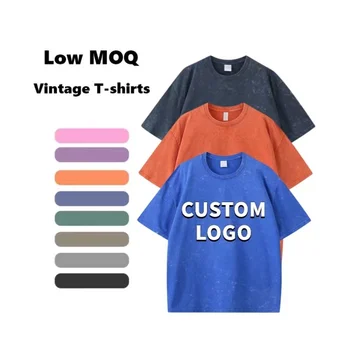 New Style Heavy Vintage Acid Washed T-Shirt for Men 100% Cotton 260GSM Black Oversized Solid Pattern Digital Printing Graphic