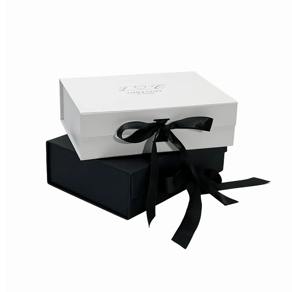 Custom Logo wholesale Luxury folding Black Magnet box Ribbon clothing underwear Paper Gift box