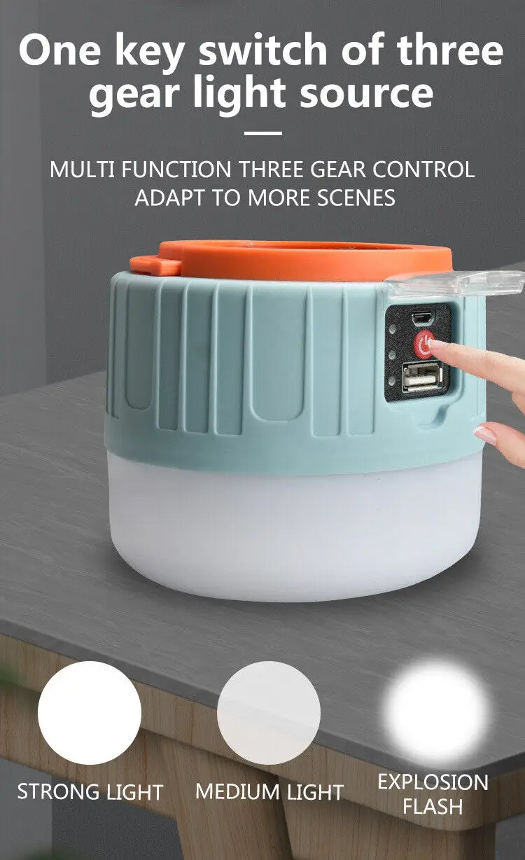 Outdoor Portable Remote Control Emergency Lamp Solar Rechargeable Led Camping Light Solar Led