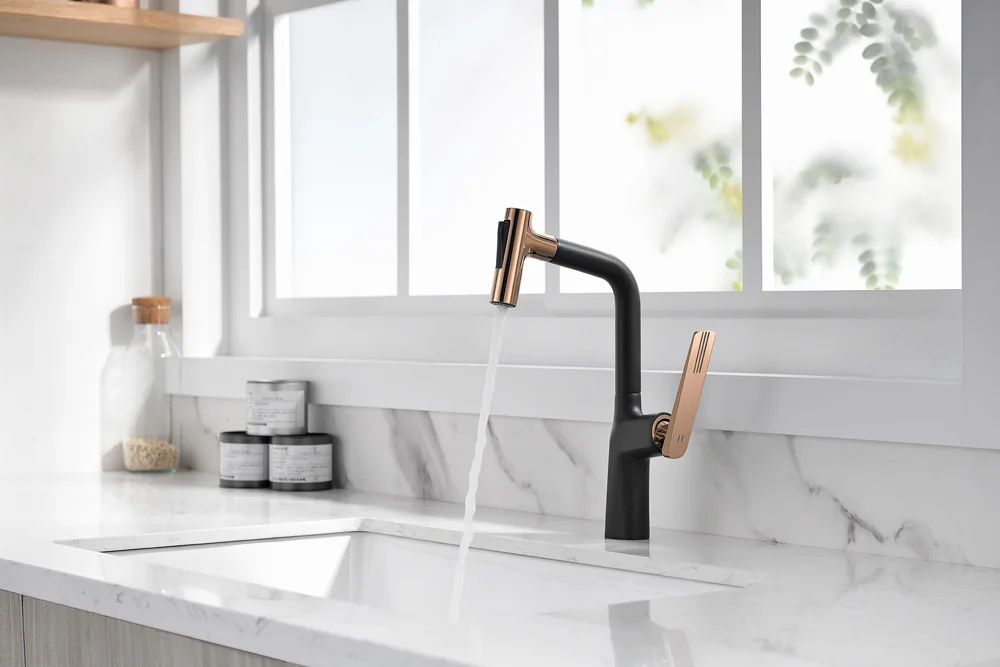 Black Rose Gold Pull Out Kitchen Faucet Single Handle Sink Mixer Tap
