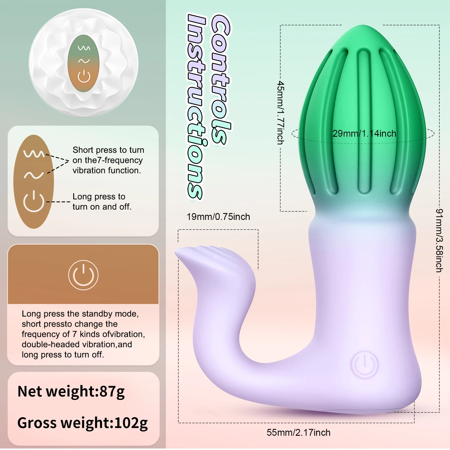 Direct From China Supplier Silicone Prostate Massage Hammer 7 Frequency Vibration Remote Control Butt Plug For Body Application_voghion.com