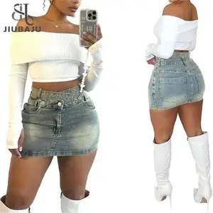 JY Z702SK Short Denim Skirt Denim High Waist in Stock Blue Short Elegant Streetwear Skirt Women Button Skirts