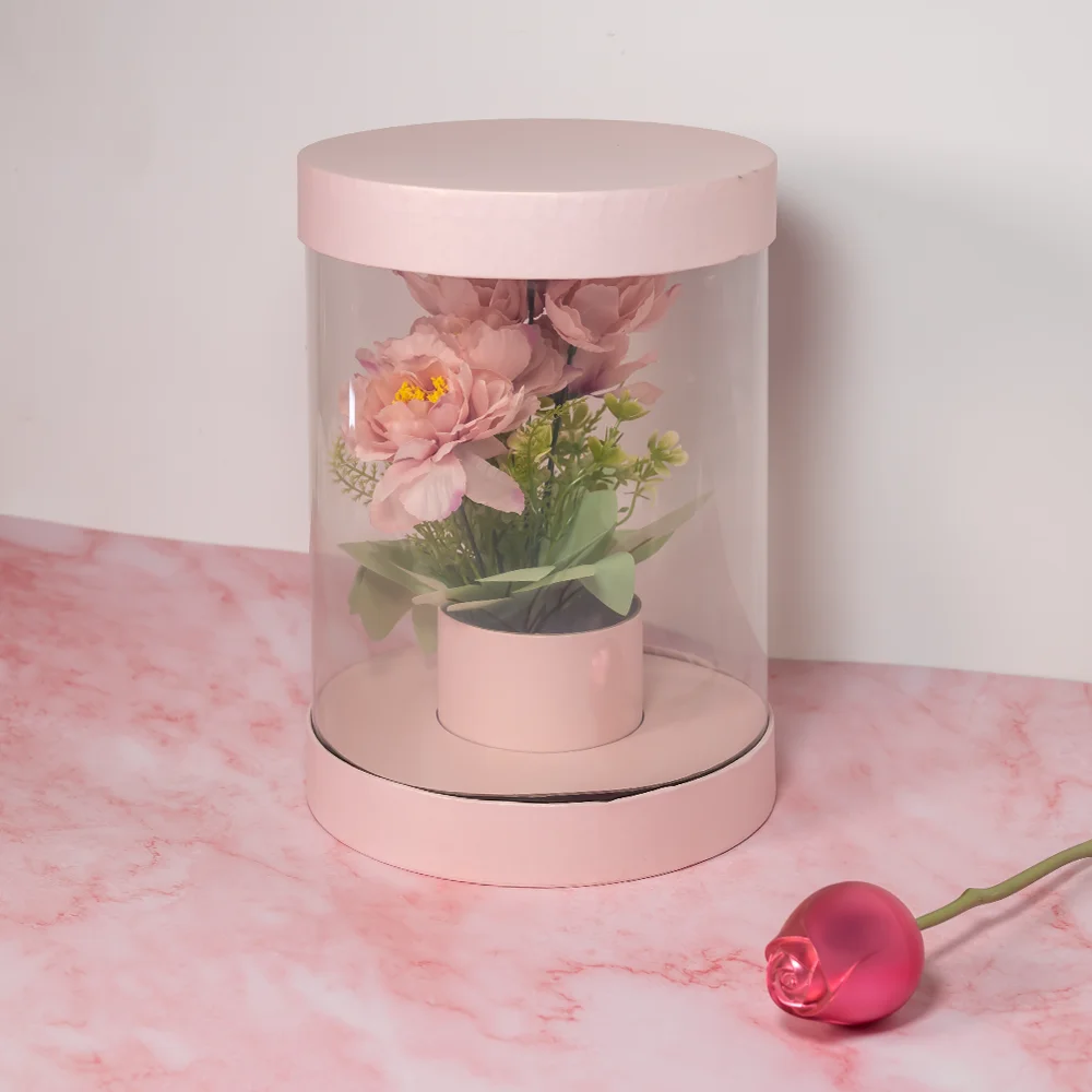 Detalls de Nadal de Luxe Personalitzats per a Bodas - Caixes de Paper i PVC Rodones Buides Rosa per a Regals, Flors, Ram de la Mare i Composicions