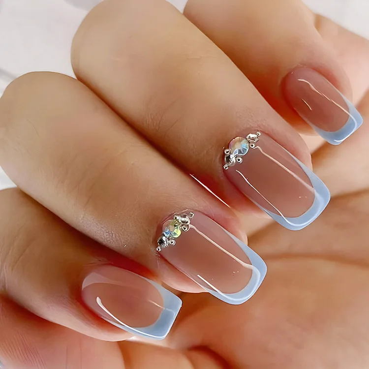 Nail Artificial Short Tips Diamond Press on Nails Full Cover Fake French Nails Set