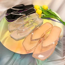 Color diamond square head flat rhinestone slippers flip flops women jelly sandal
