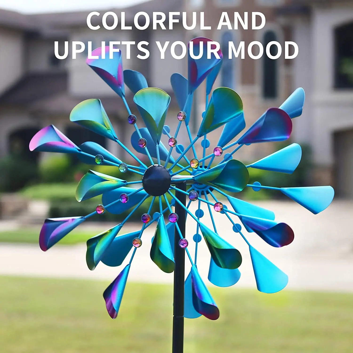 Oniya 72 Inches Double Windmill Spinner with Stable Metal Garden Stake Outdoor Kinetic Wind Spinner for Yard Patio Lawn Decor