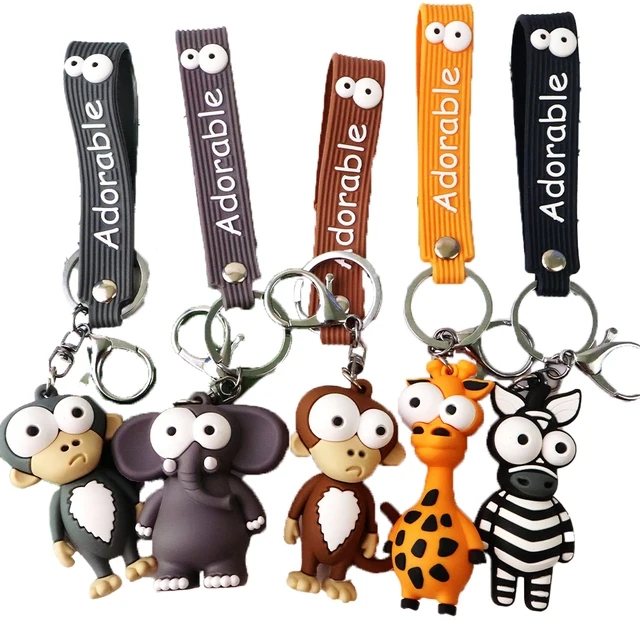 Cute Monkey Different Animal Modeling PVC Metal 3d Soft Rubber Wallet Backpack Key Chain