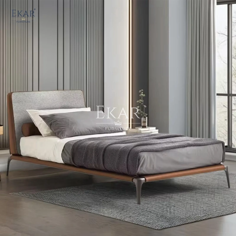 Contemporary Modern Leather Bed with Metal Frame Soft Style for Contemporary Bedrooms manufacture