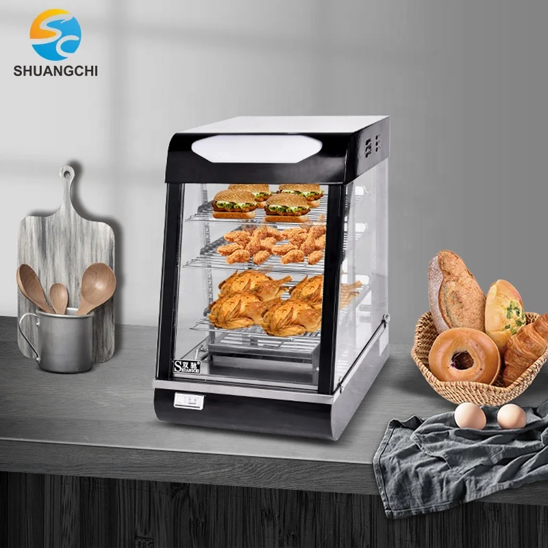 Black Color Glass Hot Food Warmer Display Cabinets Electric Warming Showcase