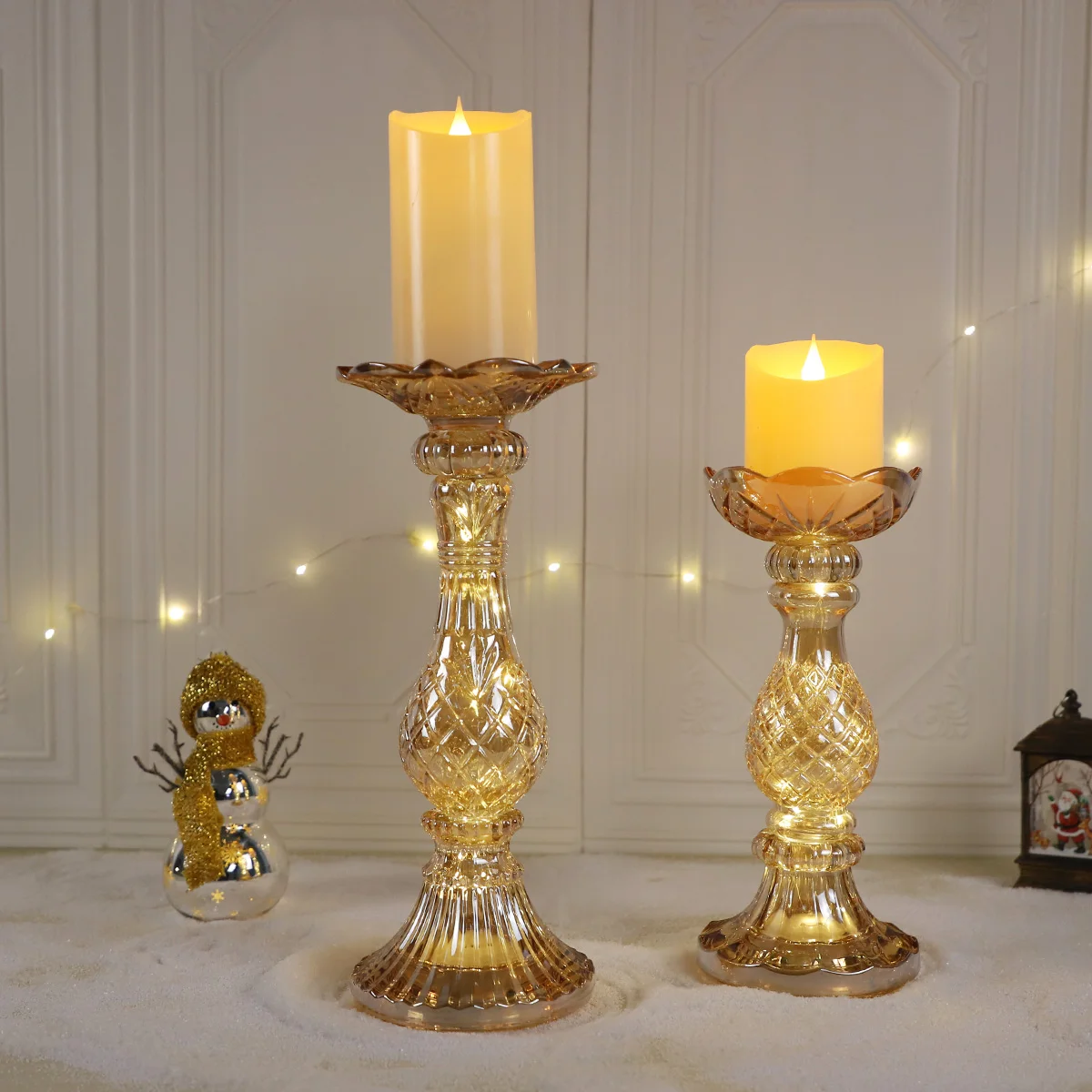 Personalized light up champagne pillar textured crystal cut glass candle holders for home table decoration wholesale