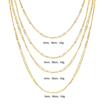 Elfic 14k plated gold chain for men 3:1 figaro Link chain necklace pendants for necklace cadena de oro laminado