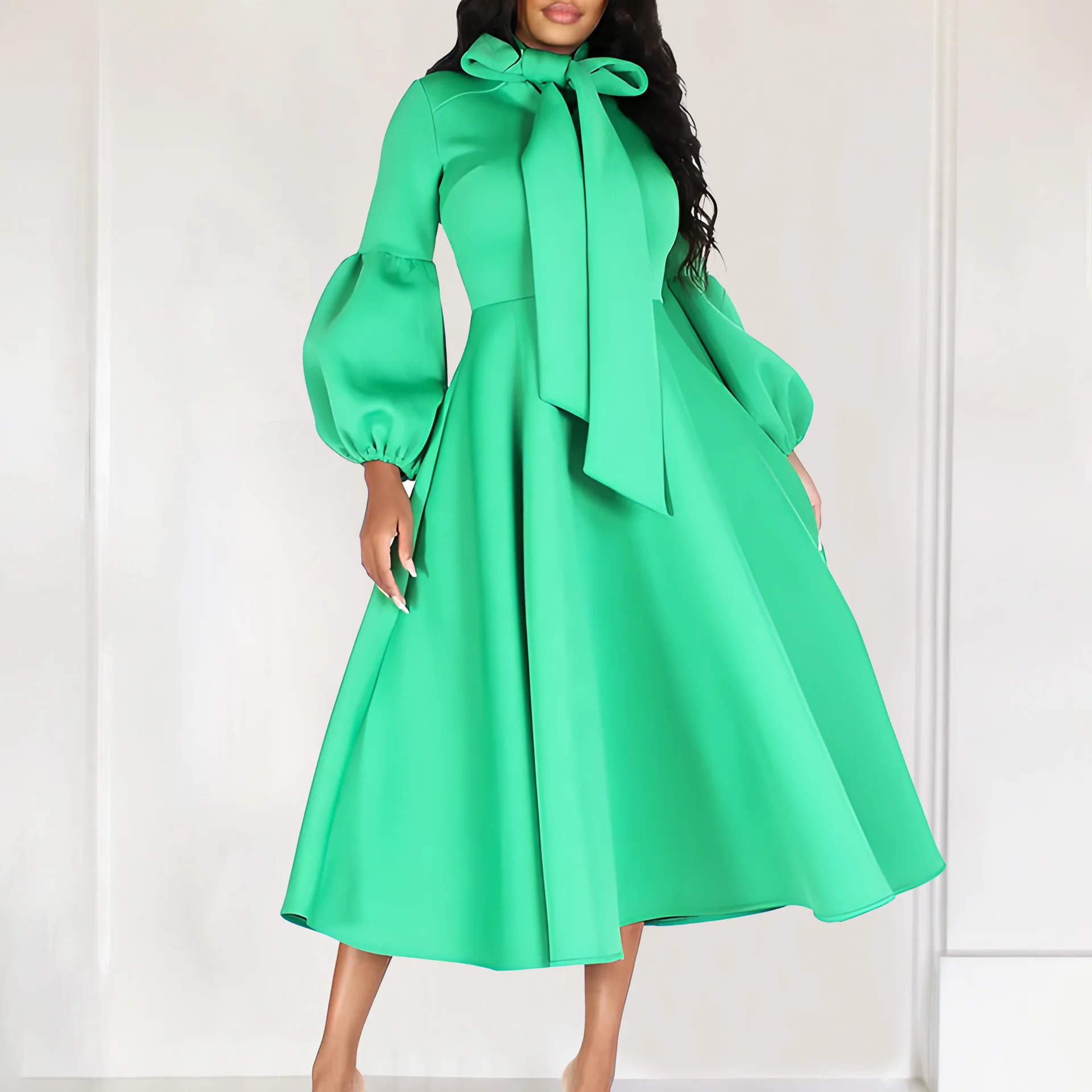New Long Sleeve High Waist Printed Dress