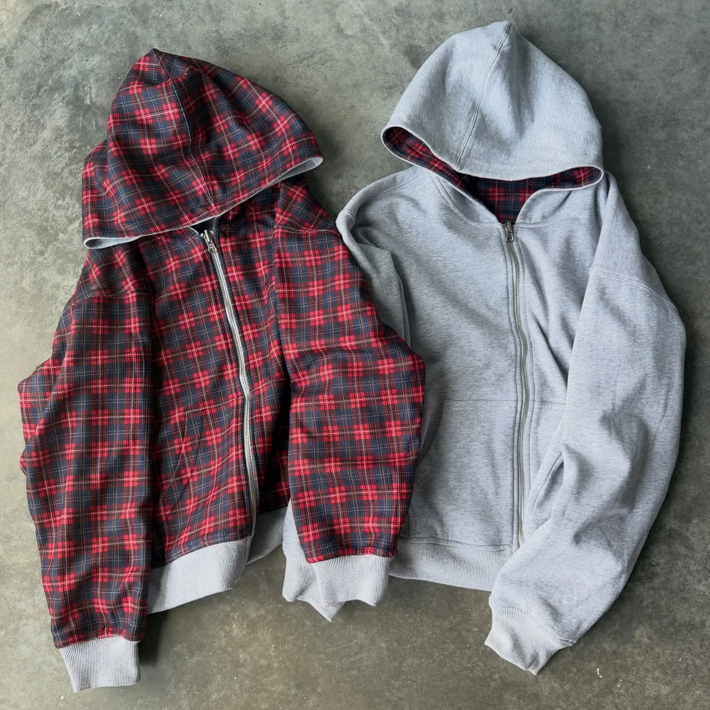 OEM Men's Oversized Hoodie Heavyweight Double Side Reversible French Terry Zip up Drop Shoulder Sweatshirt gallery 3