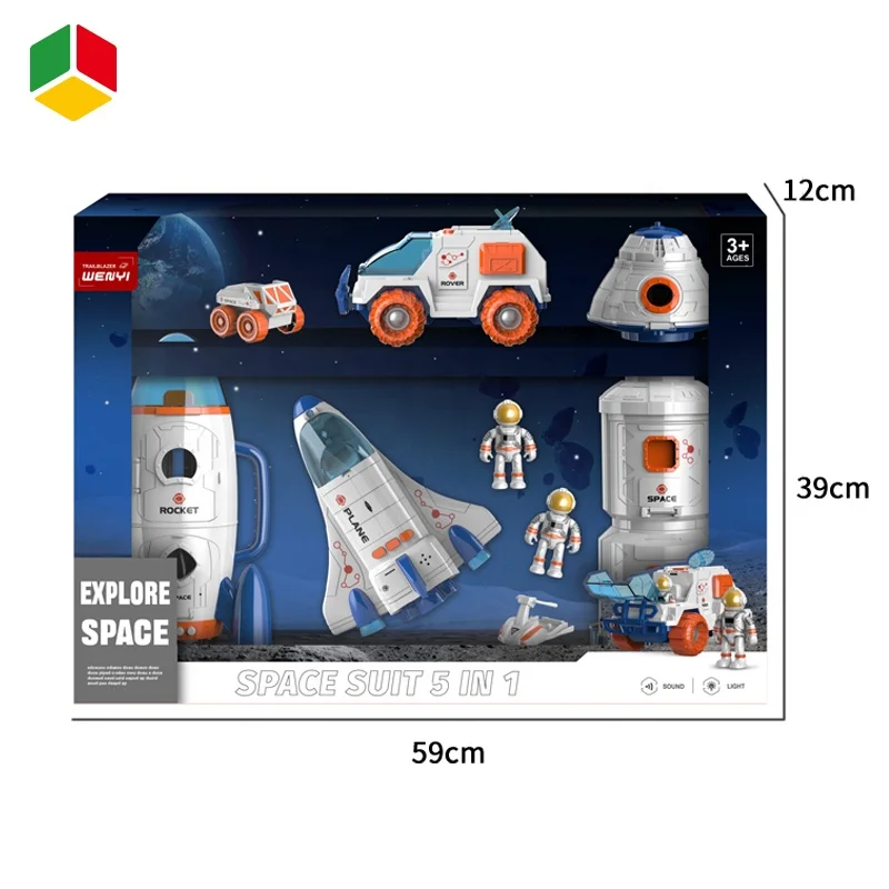 QS 2023 New STEM Educational Aviation Toys 5 in 1 Space Shuttle Rocket Capsule Car Space Station Set Toys With Sound Light