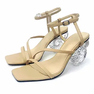 Custom Belt Buckle Solid Color Designer Shoes Sandals for Women and Ladies High Heels Luxury square Head Femmes Fashion