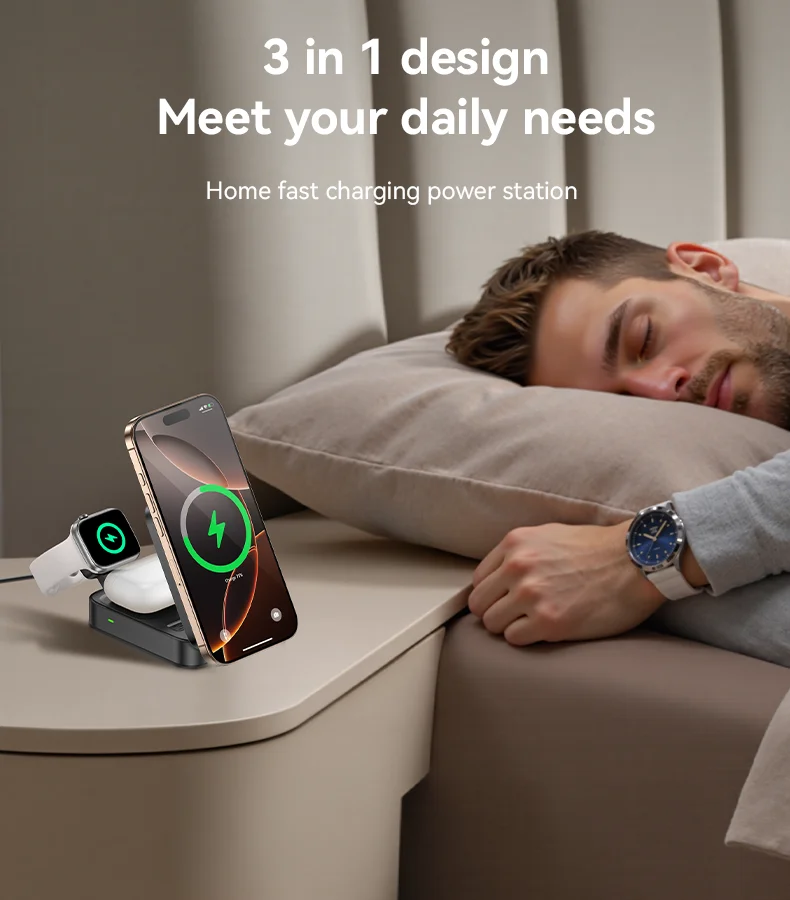 Yesido DS27 15W Wireless Fast Charging Multiple Protections Foldable Design 3-in-1 Desktop Wireless Charger