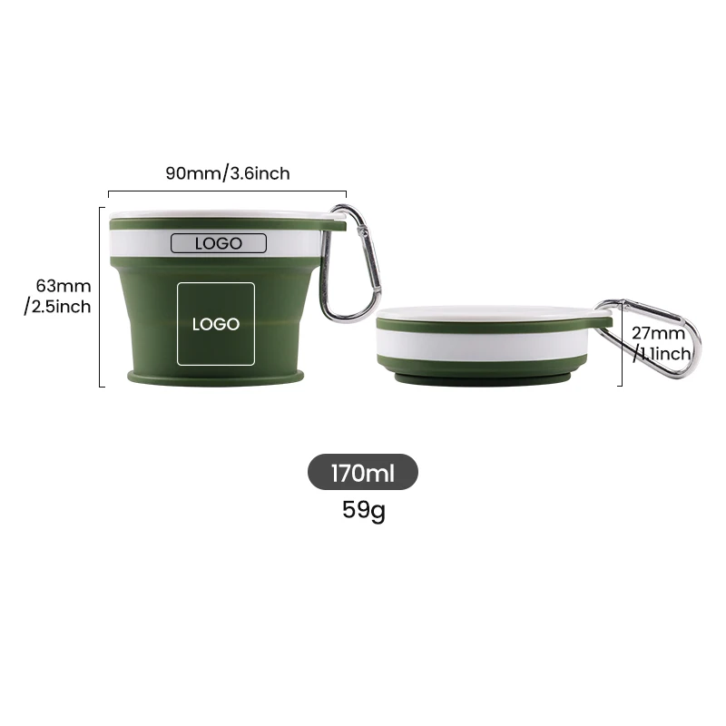 Portable Silicon Outdoor Pocket Foldable Cup Custom Reusable Collapsible Silicone Folding Travel Coffee Water Cup Mug with Lid