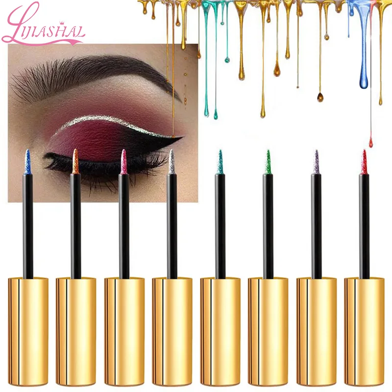 Custom logo Liquid Eyeliner Makeup Vendor 14-colors Waterproof  Glitter Eyeliner with Low MOQ