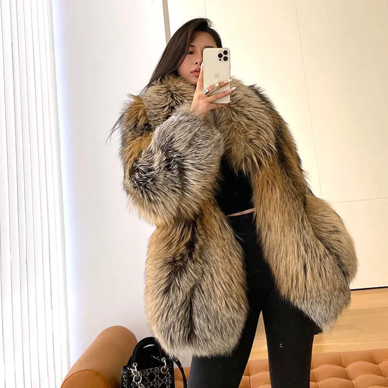 Thick Fuzzy Long Luxury Fluffy Genuine Fur Coat Furry Custom Natural Real Fox Fur Coat for Woman Trendy