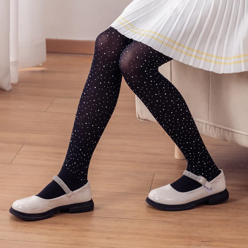 2024 новые детские колготки для девочек леггинсы со стразами дышащие модные блестки чулки лета и весны