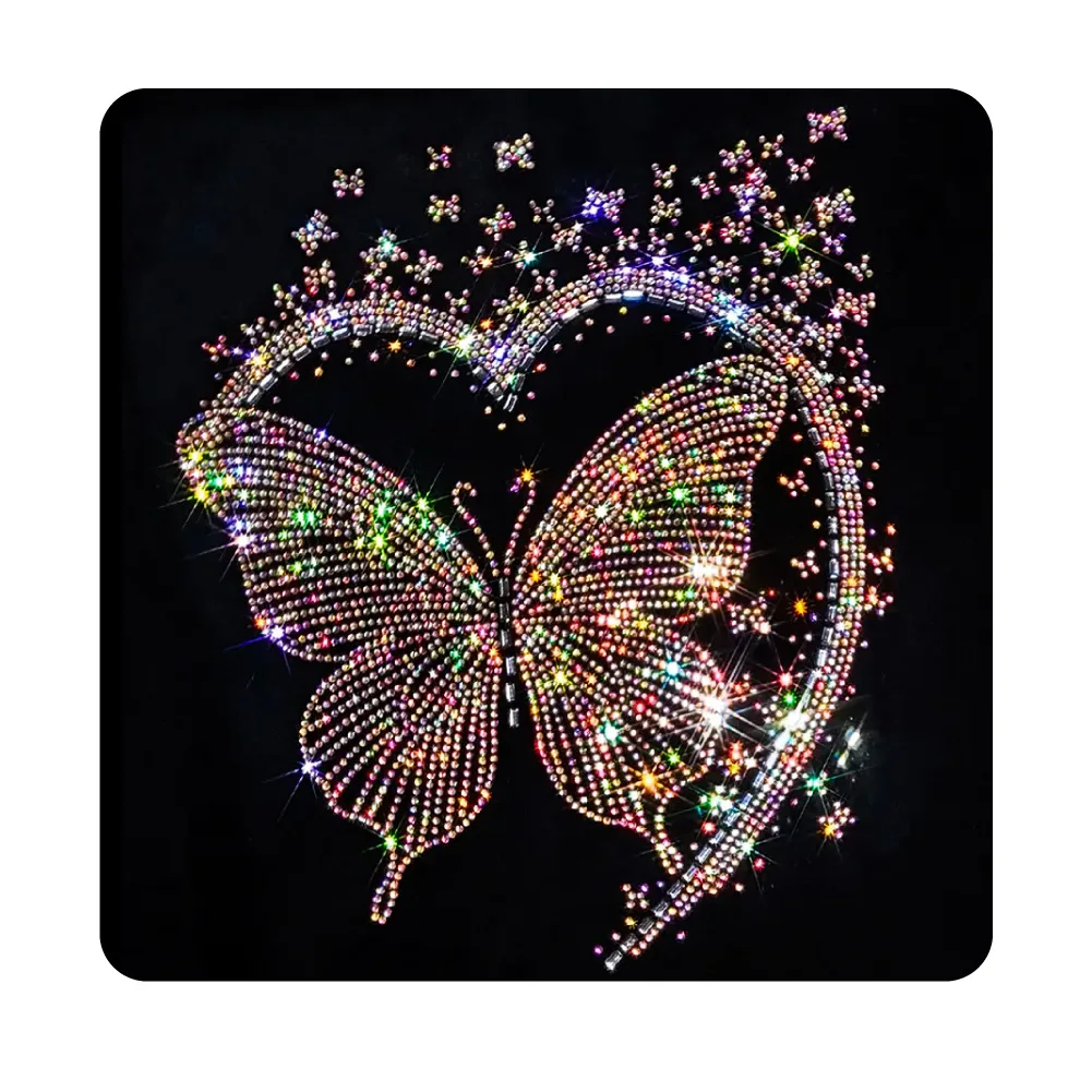 Personalized Cross-Border Heart Butterfly Rhinestone Heat Transfer Designs Clothing Home Textiles Custom Rhinestone Pattern
