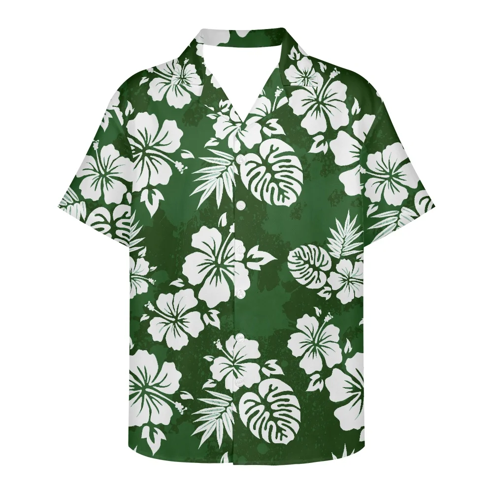 Green Hibiscus Floral Hawaiian Shirt 