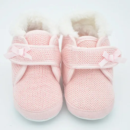 Шерстяные мягкие детские ботинки с белым бантом для зимнего сезона