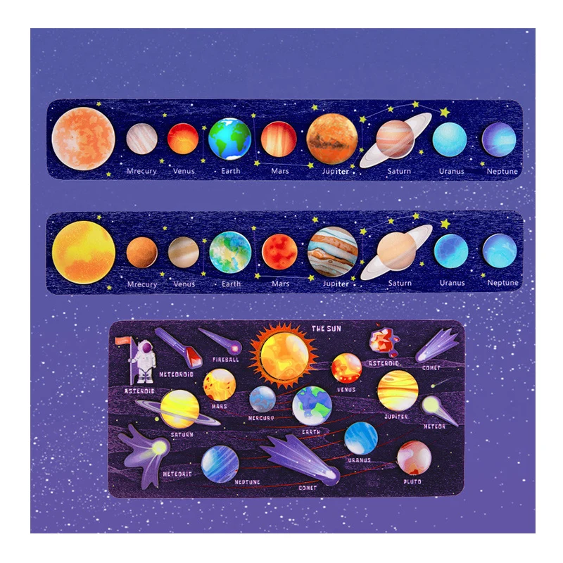 Wooden Educational 8 Planets Puzzle Board Game Para sa Mga Bata Solar System Cognition Learning Laruan Para sa Sanggol