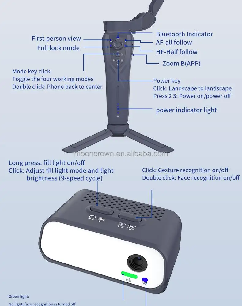 Estabilizador de cardan F12 de 3 eixos para celular e câmera de ações,  estabilizador de cardan dobrável portátil com luz LED