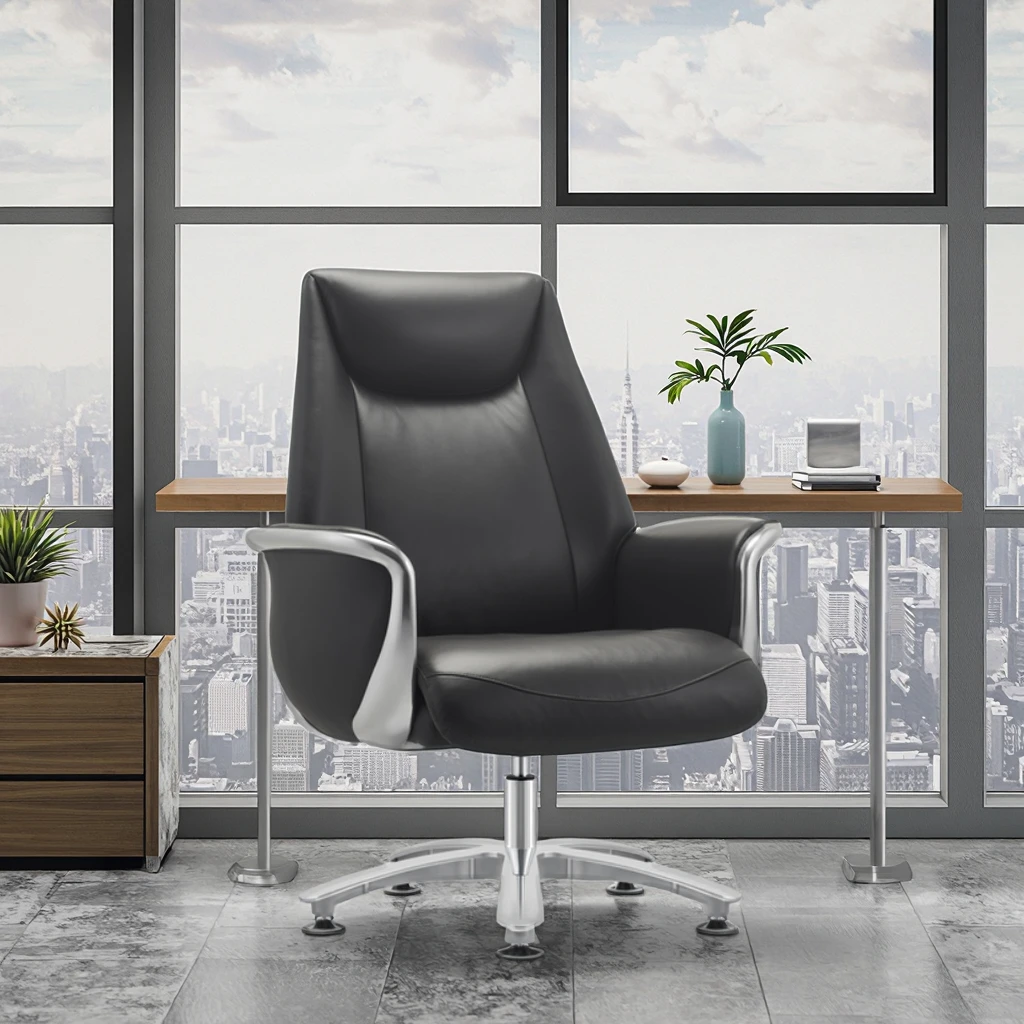 Modern Ergonomic Leather Executive Office Chair with Adjustable Height and Stable Aluminium Base 5
