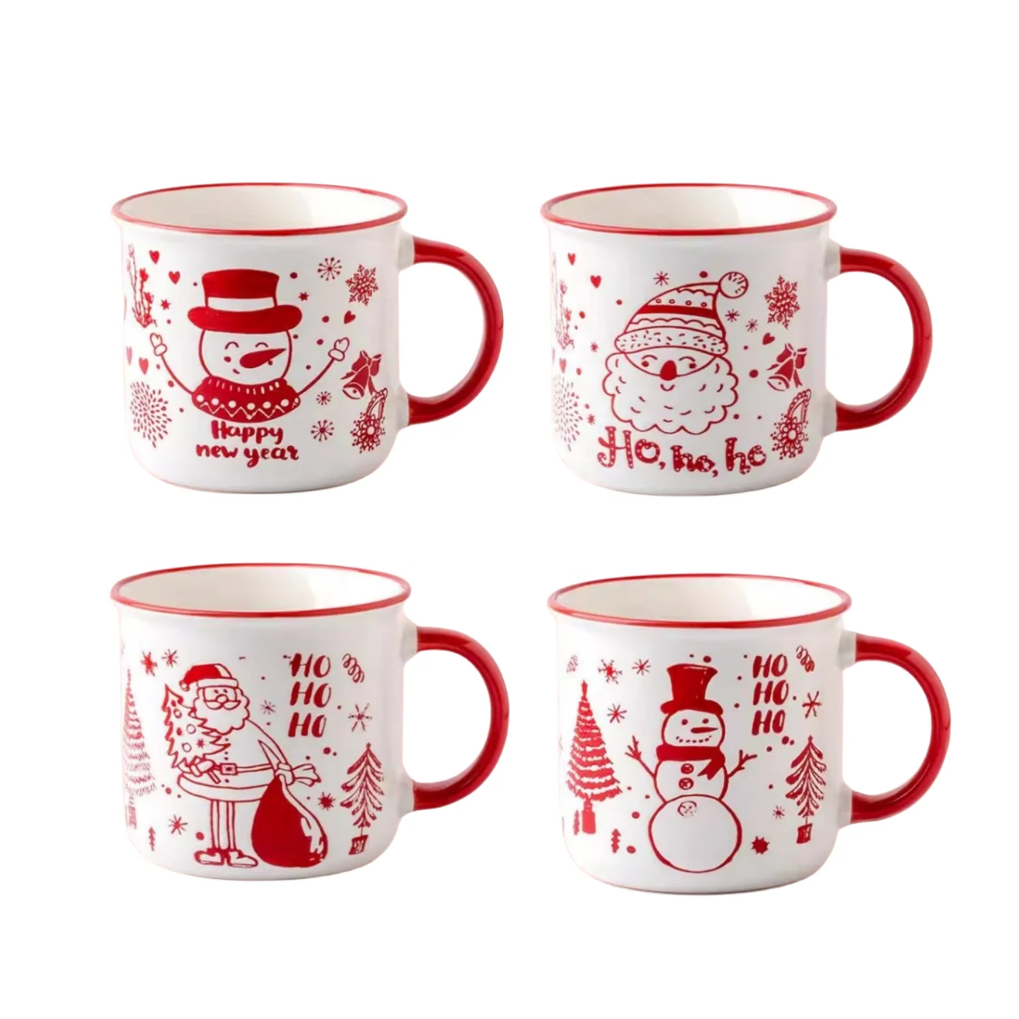 Wholesale Ceramic Christmas Mug 360ml Santa Snowflake Embossed Holiday Red Coffee Mug
