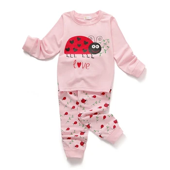 little and big girls 2 piece 100% cotton sleepwear sets ladybug printing girls pajama pants