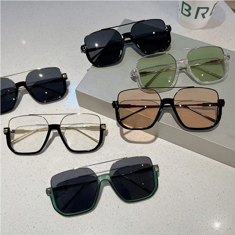Double Beam Lower Half Frame AHHARO square Fashion Sunglasses Temperament Net Red Street Shot