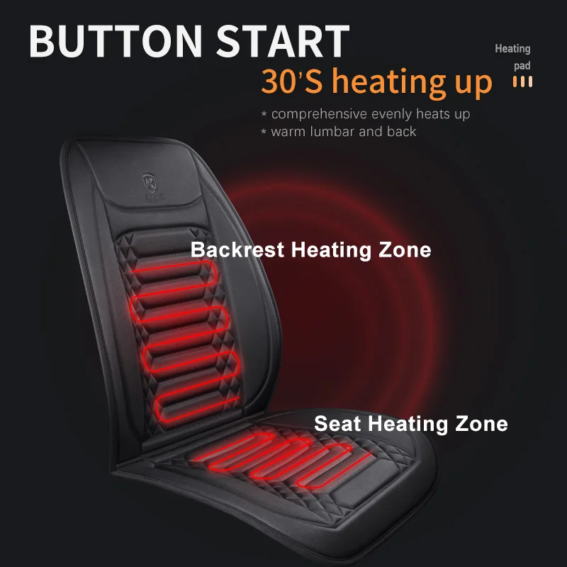 2PCS 12V Universal Fast Thicken Heated Car Seat Cushion Cover