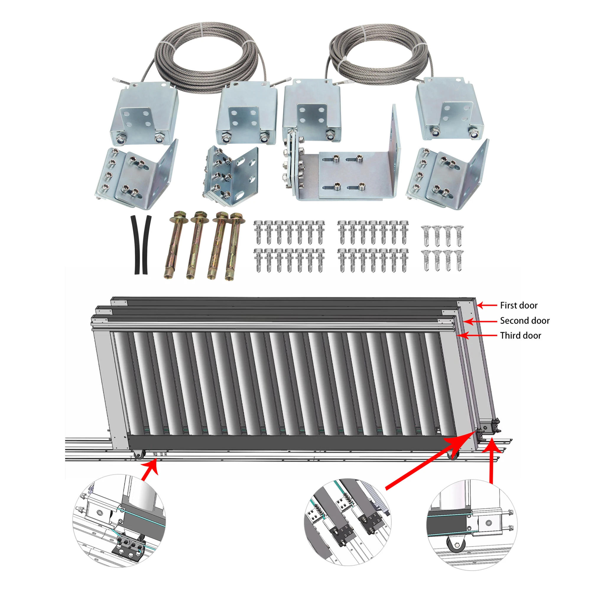 Telescopic Sliding Gate Operator Door Hardware Kit for 3 Doors