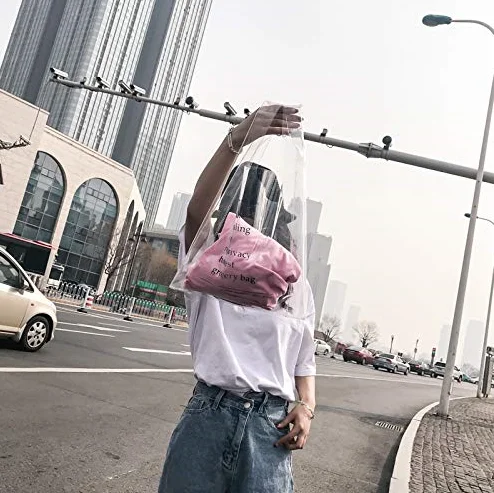 Clear Shopping Bag PVC Handbag with the Letter Transparent Shopping Bag Portable Beach Female PVC