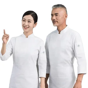 White Black Grey Woven Unisex Chef Uniform Long Sleeve Chef Coat T-shirt Hotel Restaurant Bakery Breathable Cooking Clothes