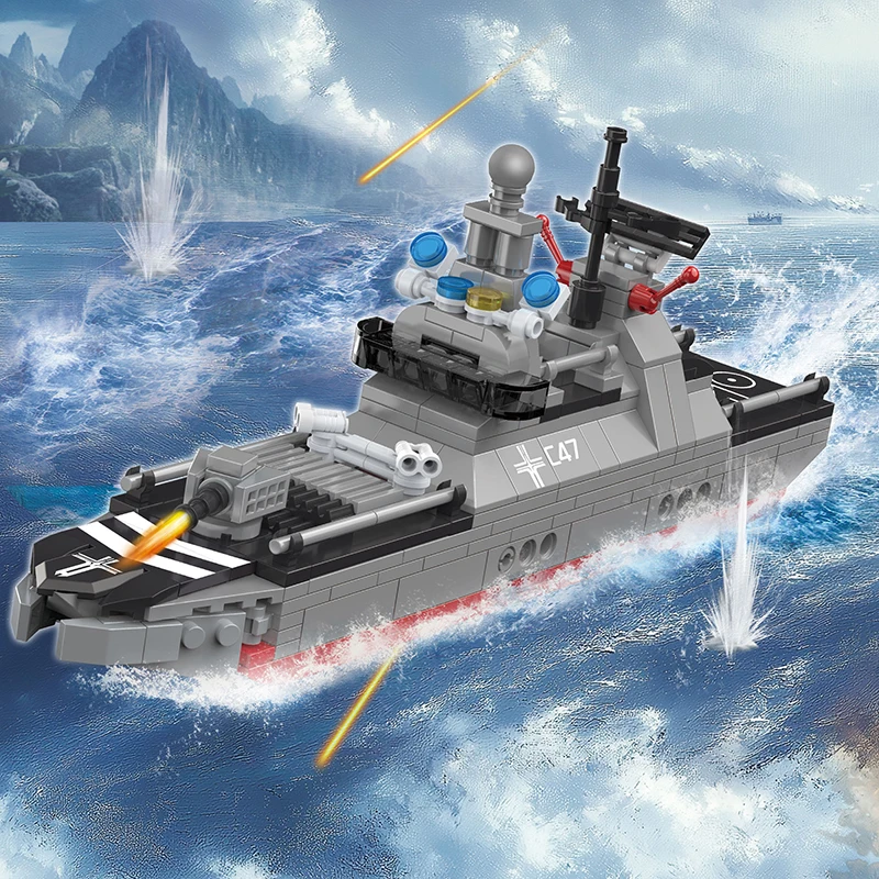 COGO Creative 338PCS Block Building Game Brick Toys Blocks Military Ship Building Block Sets