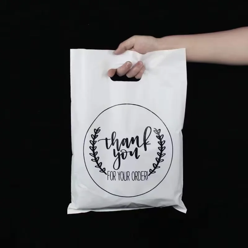 Cheap source factory Custom Printed Logo Personalized HDPE LDPE Merchandise Die Cut Plastic Shopping Bag With Handle Garment factory