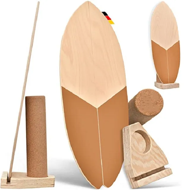 COSTWAY Balance Board, Tabla De Equilibrio De Madera De Abedul Y Corcho Skateboard Hockey Snowboard Y Surf Incluye Rodillo Y Cobertura Antideslizante Azul 69701294